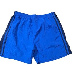 Caribbean Blues Mens Swim Trunks Blue Striped Mesh Lined Nylon Shorts XL 90s/Y2K